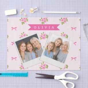 Papel De Seda Lazo Floral Personalizado de Niña Coqueta Rosa