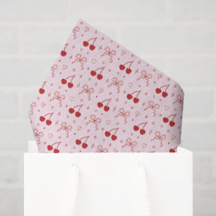 Papel De Seda Lazos adorables corazones de cereza rojos y rosado