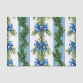 PAPEL DE SEDA LAZOS AZULES RAYAS Y GUIRNALDA VERDE