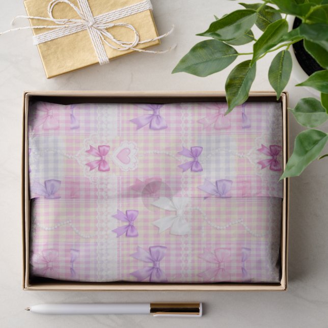 Papel De Seda Lazos Coquette de Gingham Cumpleaños de Niñas Baby (Regalo )