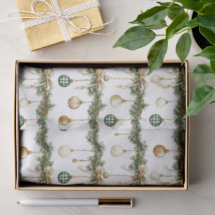 Papel De Seda Lazos Marrones Rústicos Crema Verde Navidad