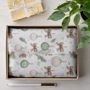 Papel De Seda Lazos Marrones Rústicos Crema Verde Navidad