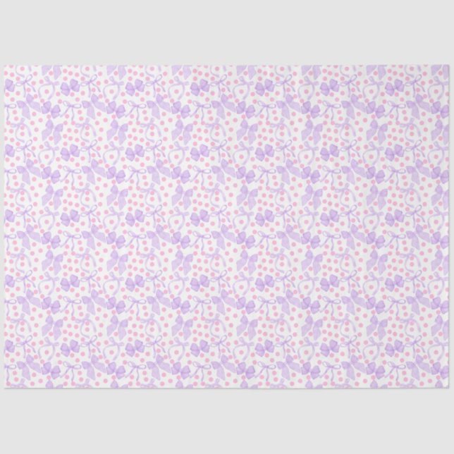 Papel De Seda Lazos Morados con Puntos Rosados (Anverso)