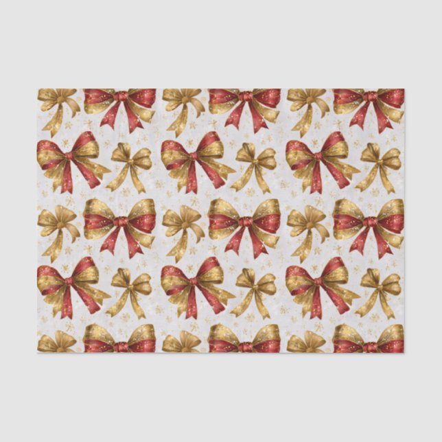 Papel De Seda Lazos Navideños Rojo Dorado (Anverso)