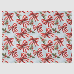 Papel De Seda Lazos Rayados Rojo y Blanco Navidad Acebo