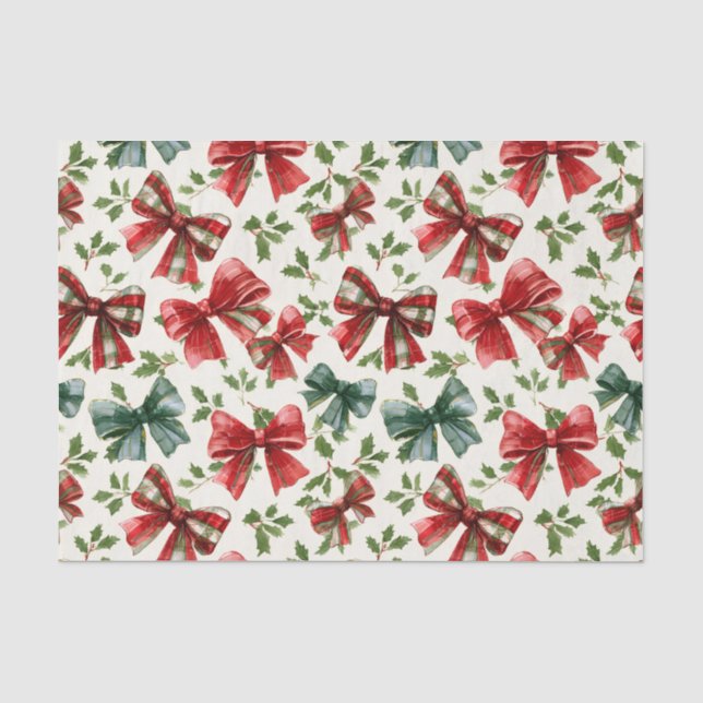 Papel De Seda Lazos Retro Cuadros Rojo Verde Navidad (Anverso)