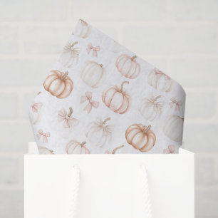 Papel De Seda Lazos rosados de otoño Calabazas blancas naranjas