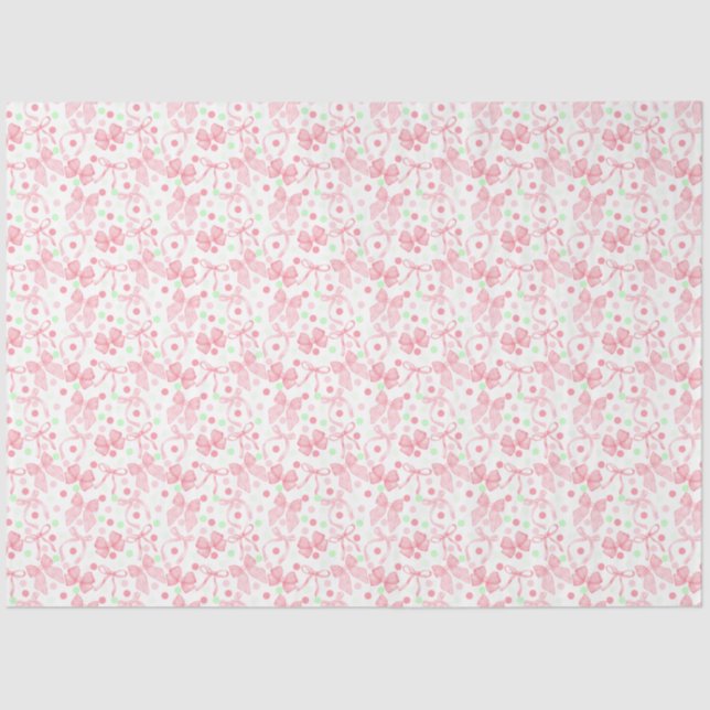 Papel De Seda Lazos rosas con puntos rosas y verdes (Anverso)