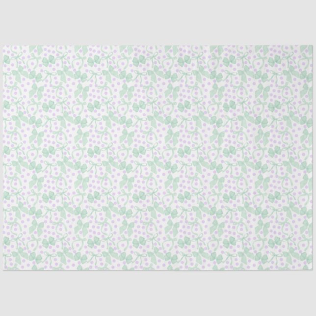 Papel De Seda Lazos Verdes y Puntos Morados (Anverso)