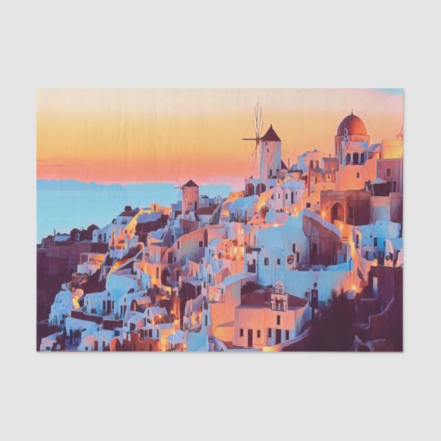 Papel De Seda ldp SANTORINI - panorama - de noche - (Anverso)