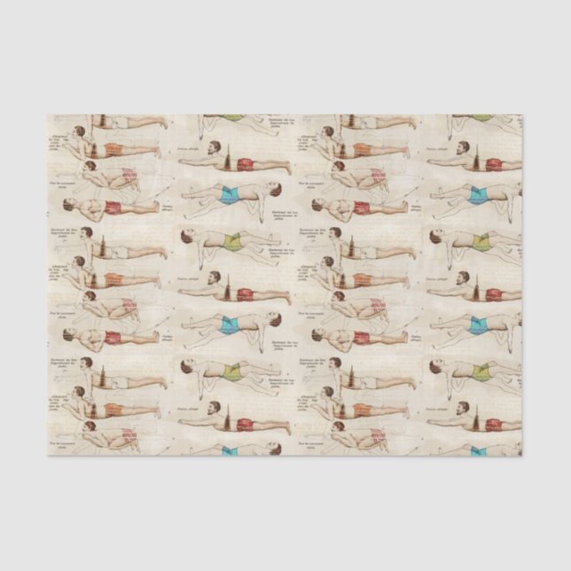 Papel De Seda Lección de natación francesa vintage  (Anverso)