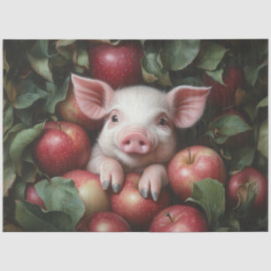 Papel De Seda Lechón en una Pila de Manzanas Decoupage