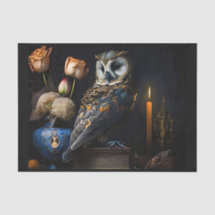 Papel De Seda Lechuza azul y flores