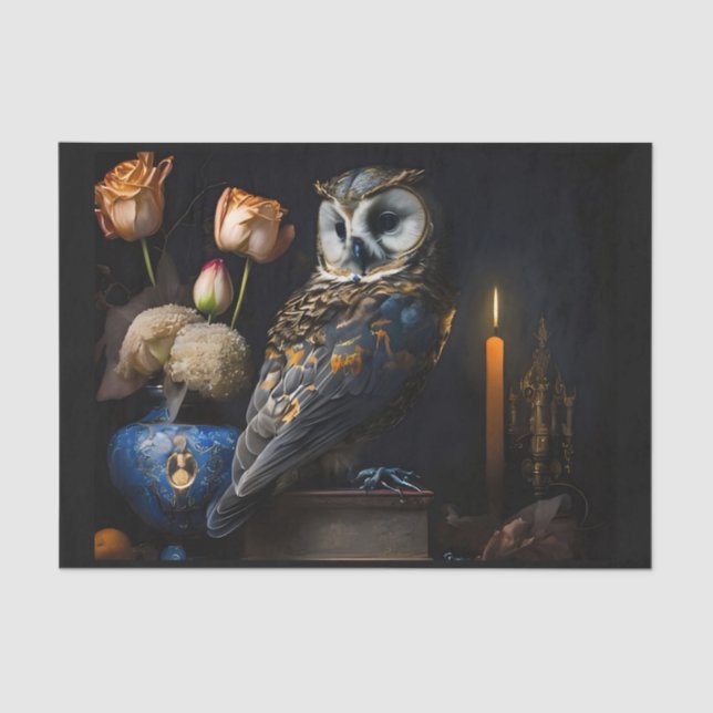 Papel De Seda Lechuza azul y flores (Anverso)