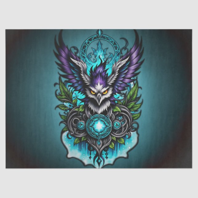 Papel De Seda Lechuza con elementos mágicos. (Anverso)