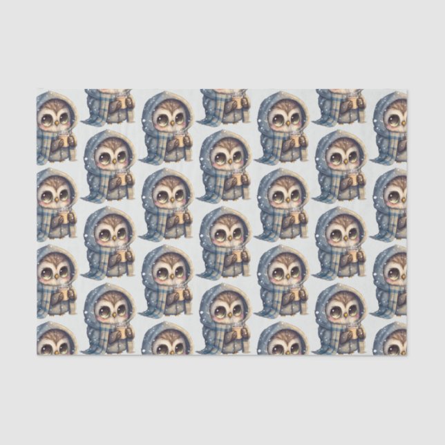 Papel De Seda Lechuza Cuta sujeta un patrón de café (Anverso)