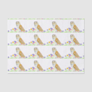 Papel De Seda Lechuza de granero acuarela con flores