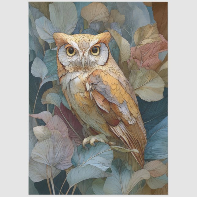 Papel De Seda Lechuza desconchada con hojas de estilo Art Nouvea (Anverso)