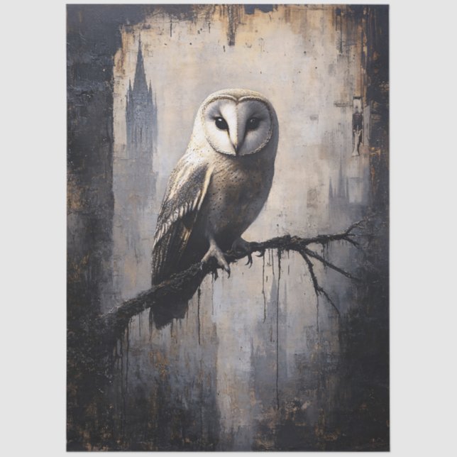 Papel De Seda Lechuza gótica en desenlace de rama (Anverso)