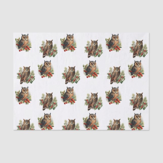 Papel De Seda Lechuza navideña vintage (Anverso)