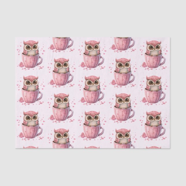 Papel De Seda Lechuza rosada en una copa con estampado (Anverso)