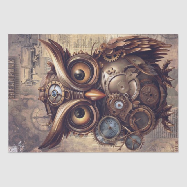 Papel De Seda Lechuza Steampunk (Anverso)