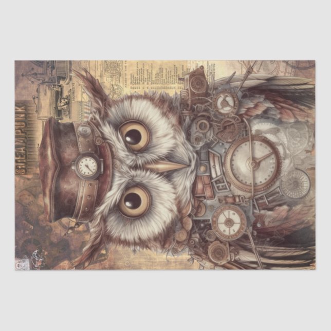 Papel De Seda Lechuza Steampunk (Anverso)