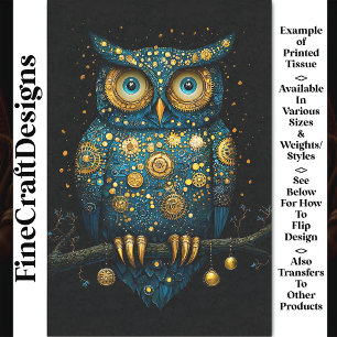 Papel De Seda Lechuza Steampunk Azul y Oro de Medianoche BY6 Dec