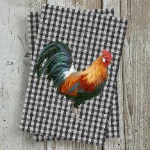 Left Farmhouse Rooster Black White Buffalo Check