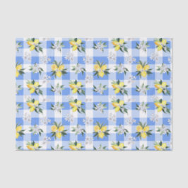 Papel De Seda Lemon Blossom Blue Gingham Tissue Paper