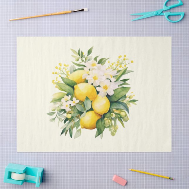 Papel De Seda Lemon Bouquet with White Blossoms (Artesanía)