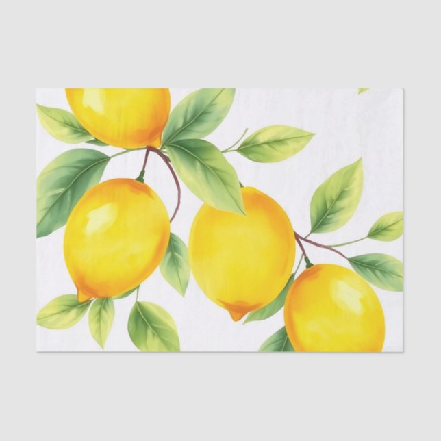 Papel De Seda Lemones acuarelas con hojas verdes (Anverso)