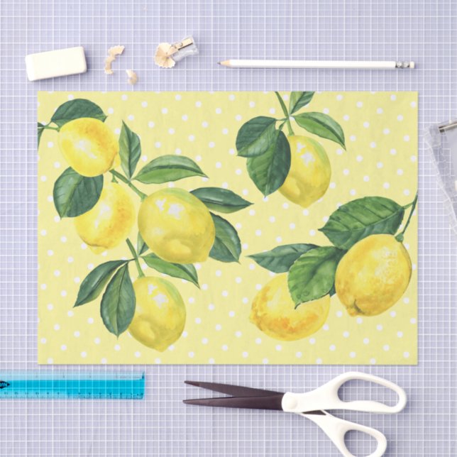 Papel De Seda Lemones de campo rústicos frescos acuarela (Artesanía)