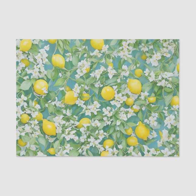 Papel De Seda Lemones y flores blancas (Anverso)