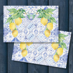 Papel De Seda Lemons Blue White Tile Rustic Farmhouse Decoupage