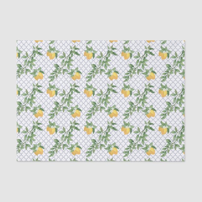 Papel De Seda Lemons deja fruta botánica de azulejos blancos (Anverso)