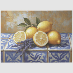 Papel De Seda Lemons y Lavender Blue Tile Still Life