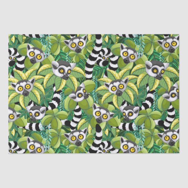 Papel De Seda Lemures de Madagascar en la selva exótica (Anverso)