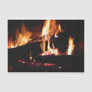 Papel De Seda Leños en la chimenea Fotografía de fuego cálido