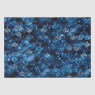 Papel De Seda Lentejuelas de escamas de pez sirena azul real con