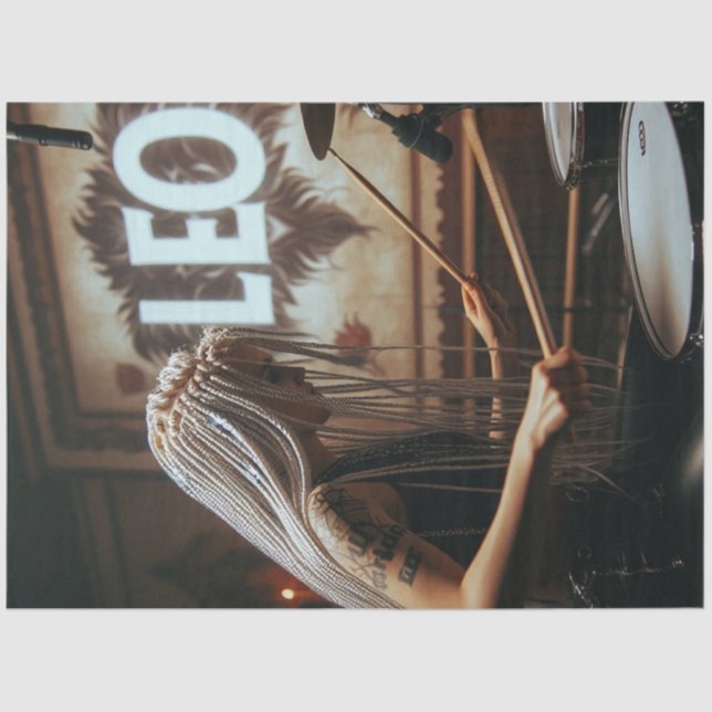 Papel De Seda Leo Zodiac Musician Drums Decoupage (Anverso)