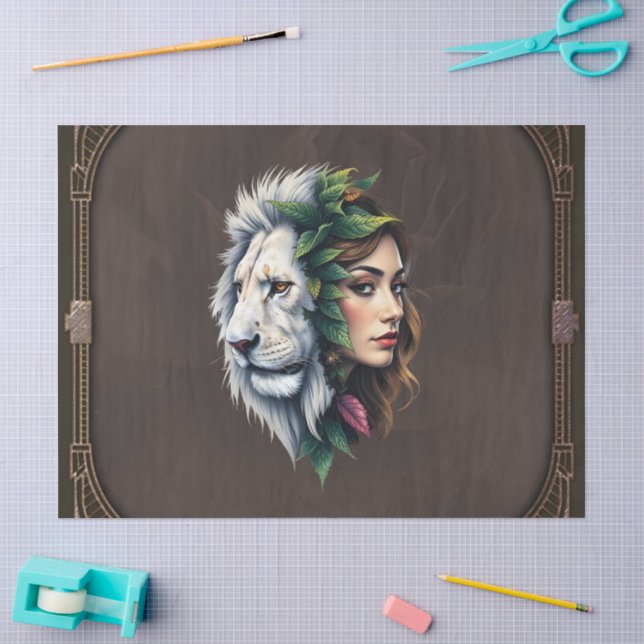 Papel De Seda León blanco y mujer (Artesanía)