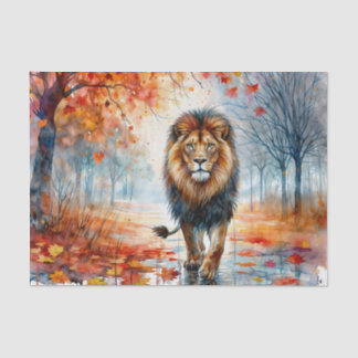 Papel De Seda León Caminando En La Acuarela Del Otoño