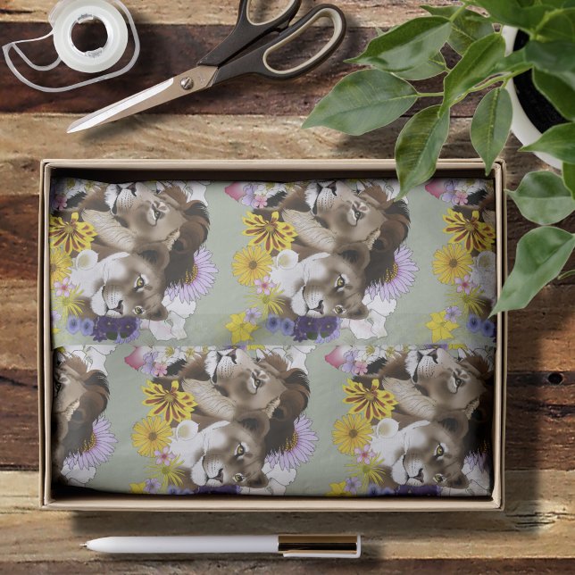 Papel De Seda León Leona Floral Verde  (Subido por el creador)