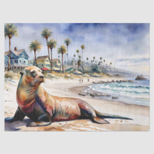 Papel De Seda León marino en la playa