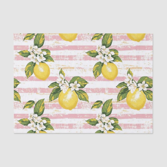 Papel De Seda Leones y flores de época en franjas rosadas y blan (Anverso)
