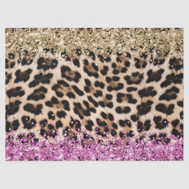 Papel De Seda Leopard Animal Print Gold Pink Glitzy Purpurina (Anverso)