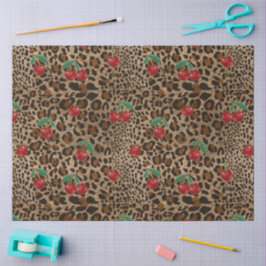 Papel De Seda Leopard Cheetah Animal Print Red Cherry Pattern