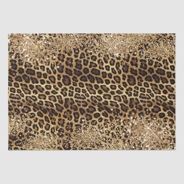 Papel De Seda Leopard Print Gold Glitzy Sparkle Purpurina (Anverso)