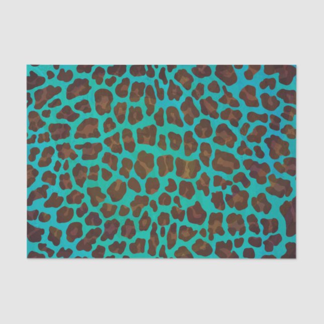 Papel De Seda Leopardo Brown e impresión Verde azulada (Anverso)